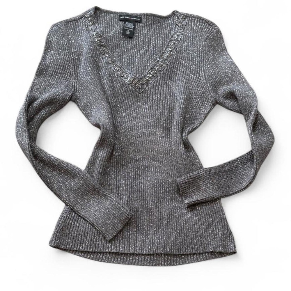 Vintage Y2K Metallic Grey Embellished New York & Co Sweater, Women's Size S